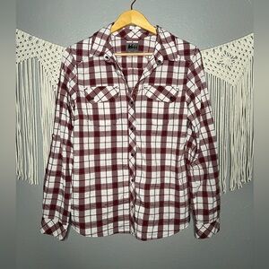 REI Plaid Snap Button Front Lightweight Hiking Shirt Size Small Outdoor